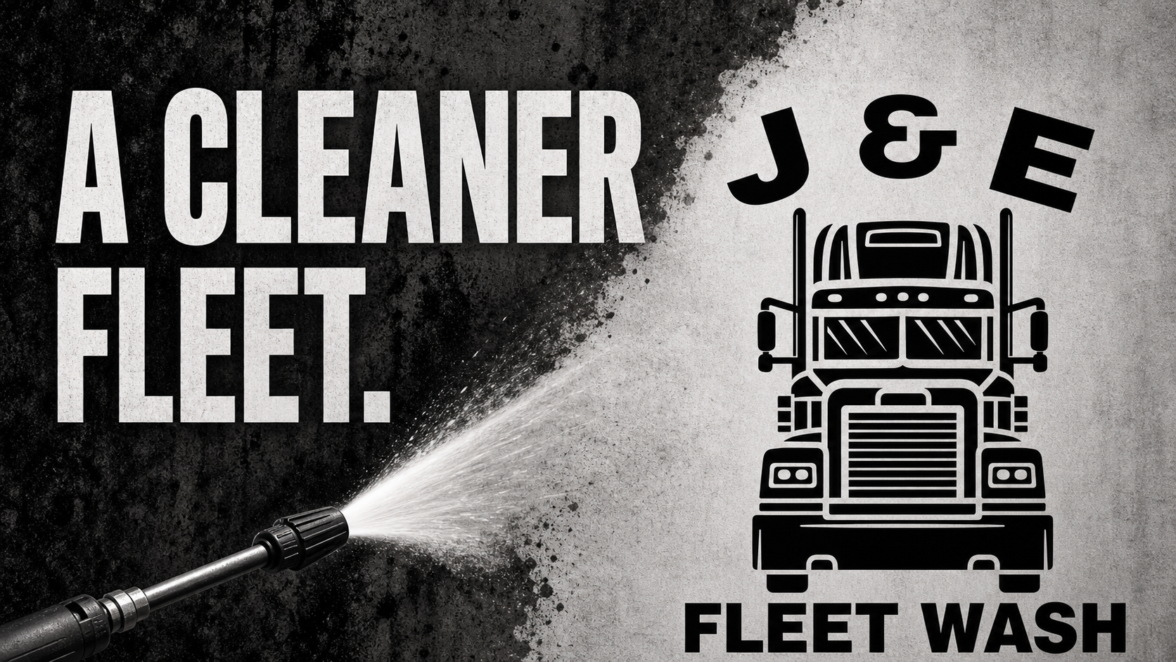 A Cleaner Fleet. J and E Fleet Wash semi-truck logo revealed by a pressure washer